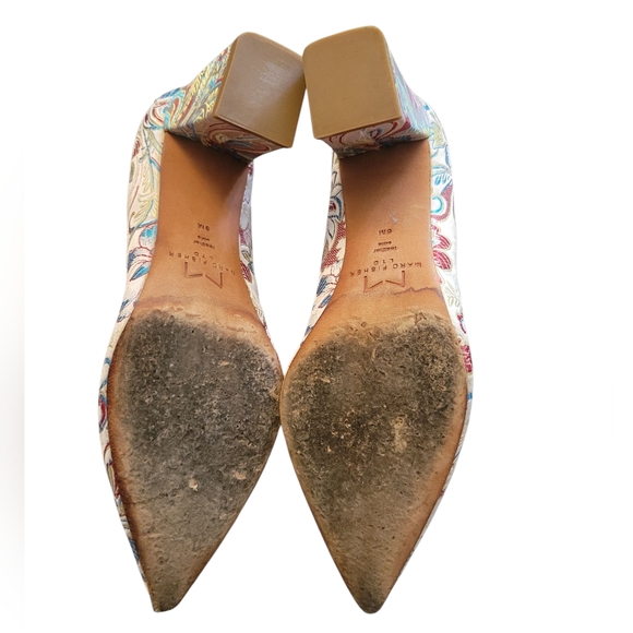 Marc Fisher Zala Pointed Toe Pumps Block Heel Floral Brocade Leather Used 6 - Picture 8 of 15